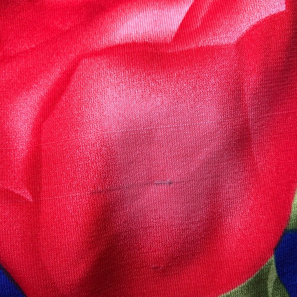 Playful Off The Shoulder Fitted Floral Red Roses Blue Midi Dress Size Large - Picture 8 of 11